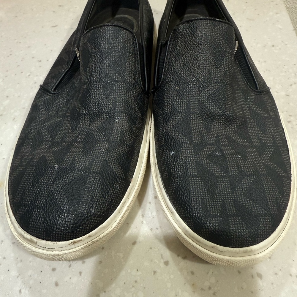 Michael Kors Black MK Logo Slip-On Sneakers with White Sole